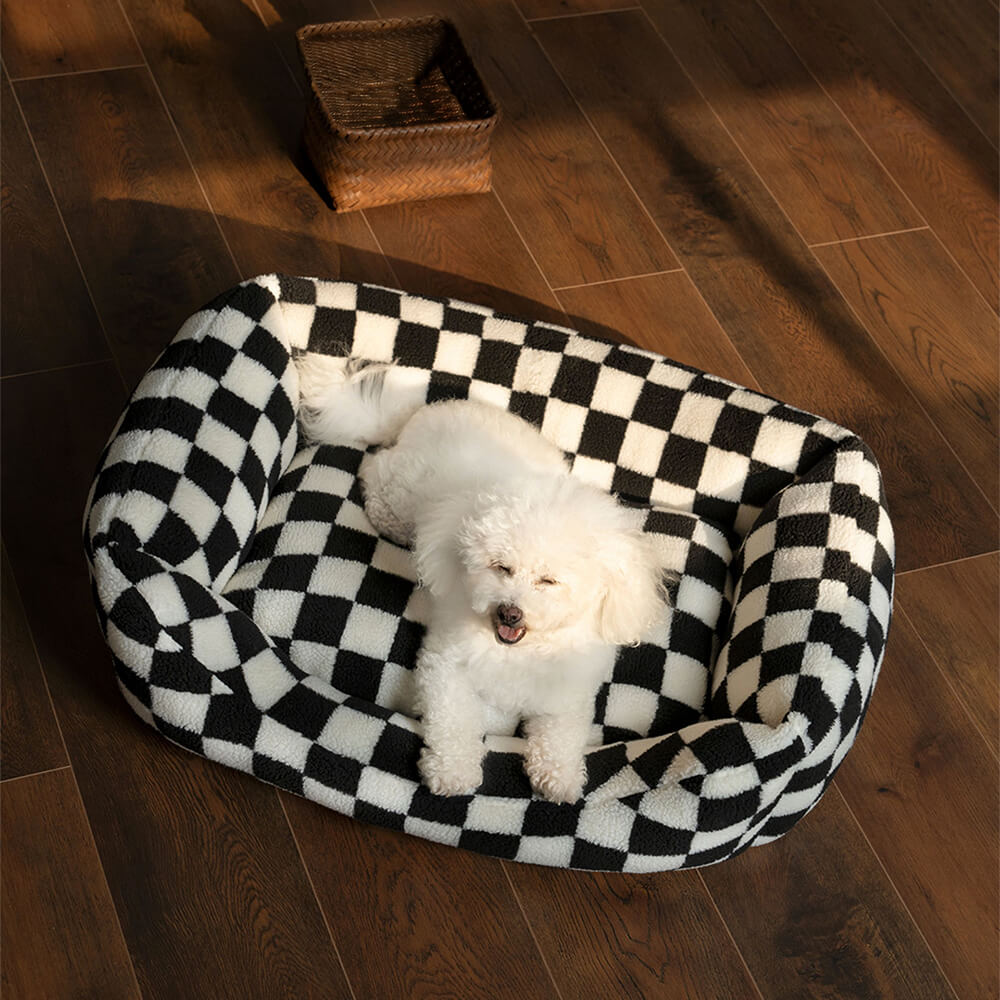 Canapé-lit pour chien amovible lavable en tissu damier élégant et chaleureux