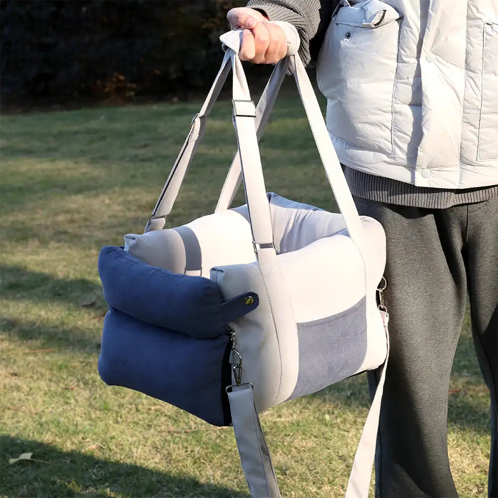 Sac de voyage pour chien à double usage avec doublure épaisse pour siège de voiture et console centrale