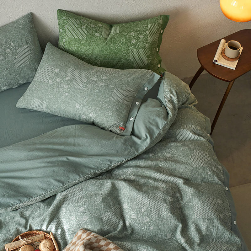 Parure de lit en coton doux style patchwork vintage avec housse de couette