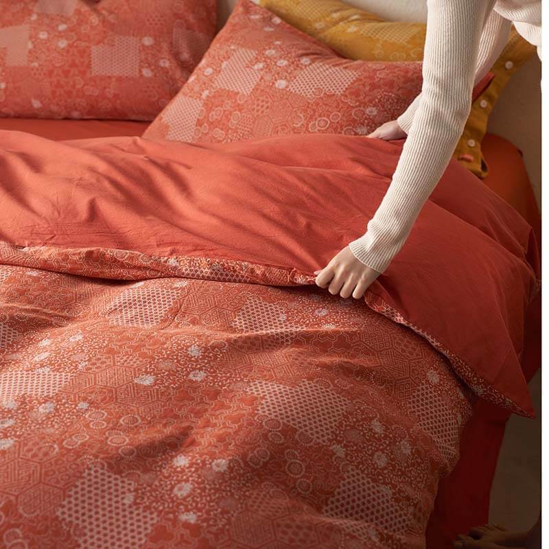 Parure de lit en coton doux style patchwork vintage avec housse de couette