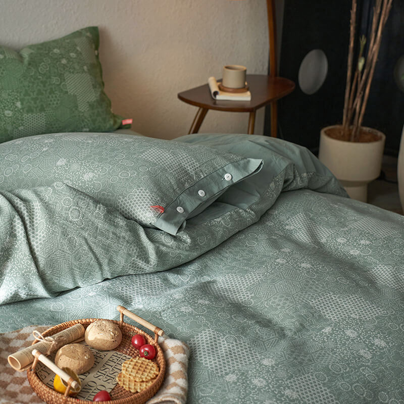 Parure de lit en coton doux style patchwork vintage avec housse de couette