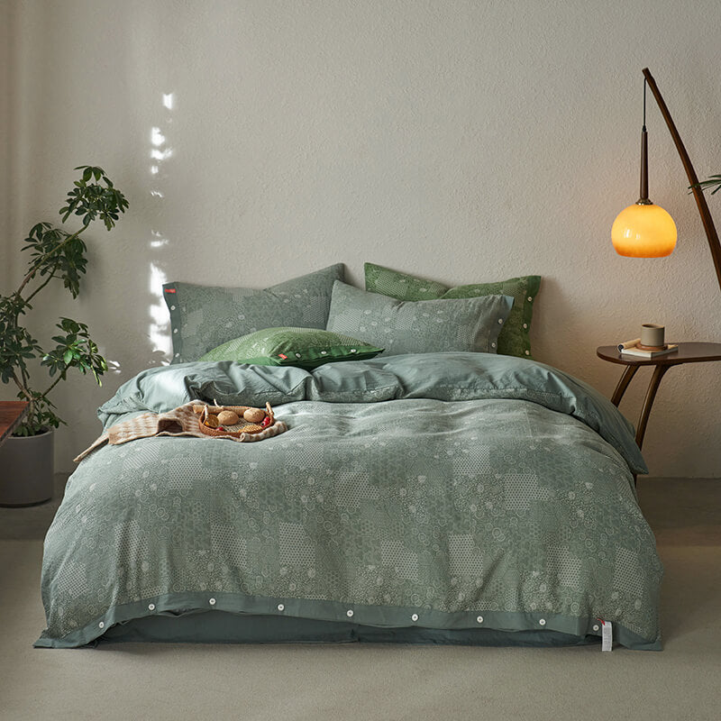 Parure de lit en coton doux style patchwork vintage avec housse de couette