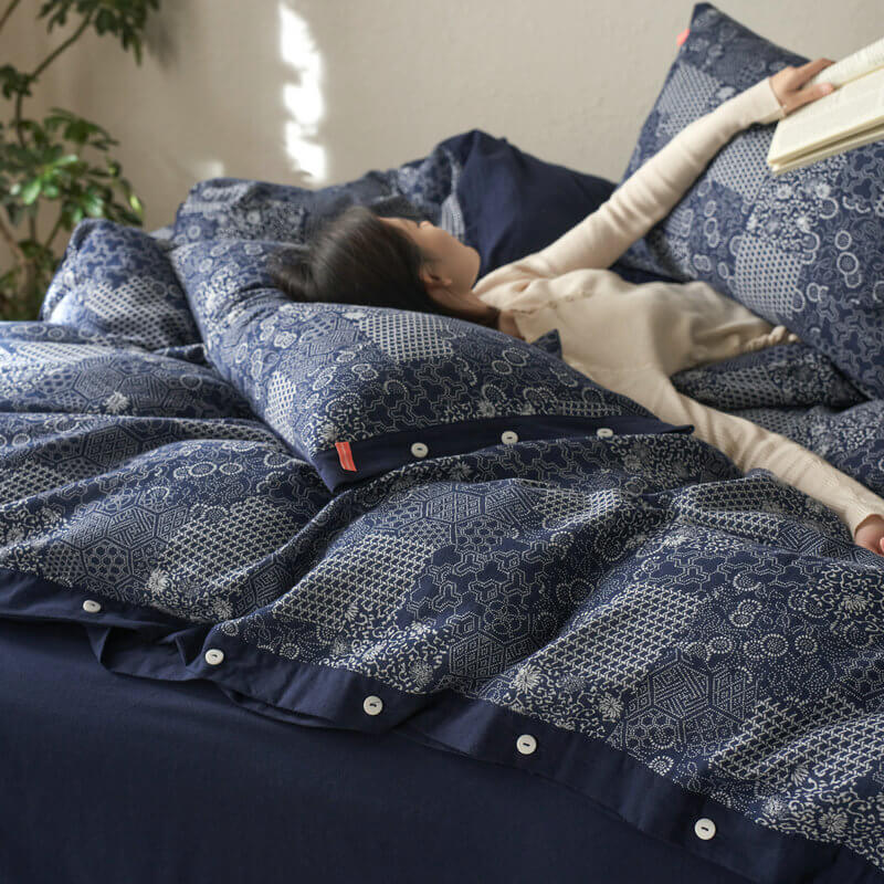 Parure de lit en coton doux style patchwork vintage avec housse de couette