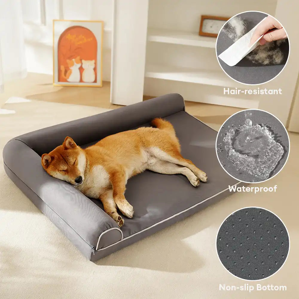 Lit orthopédique en mousse à mémoire étanche avec côtés en L pour grand chien