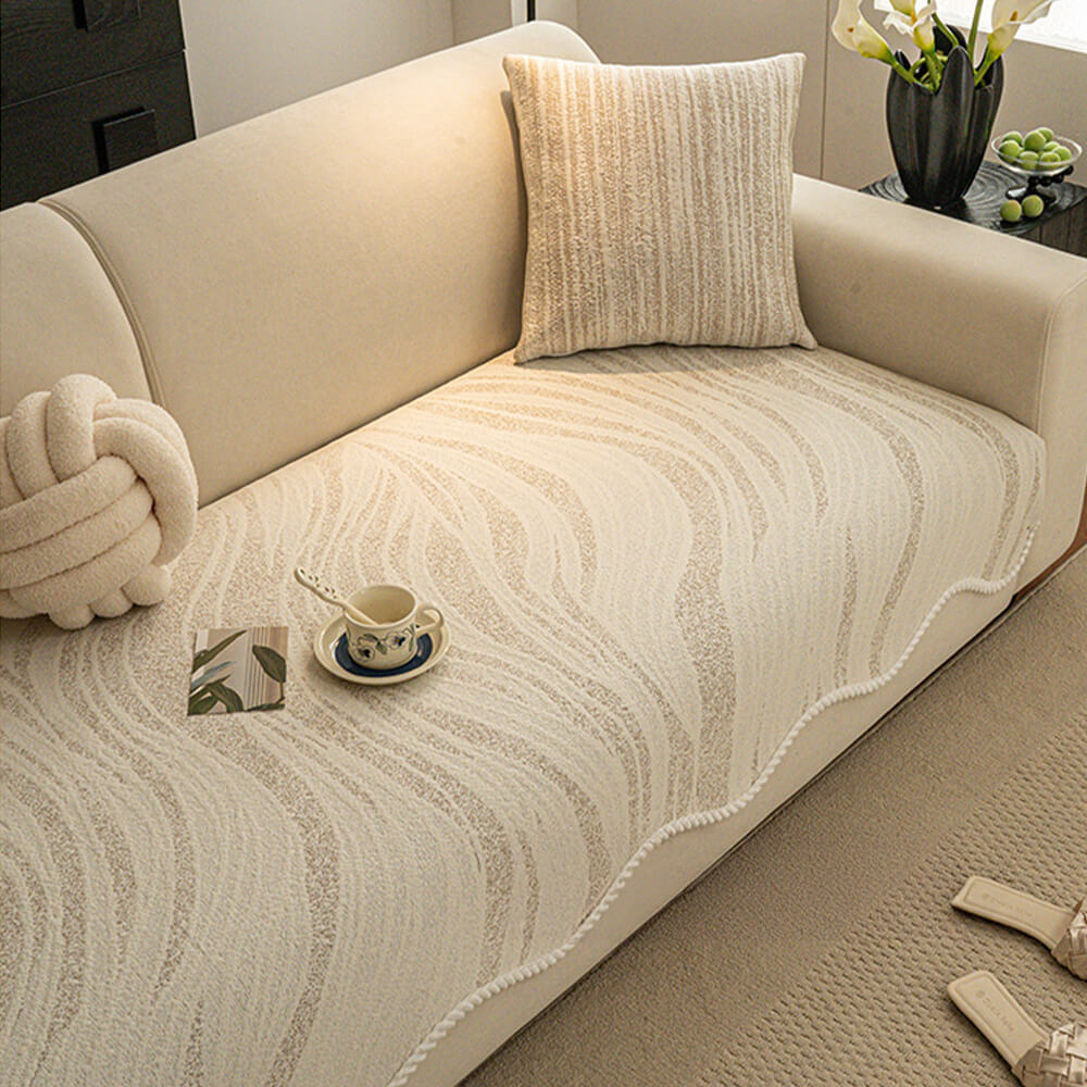 Housse de canapé en soie glacée toucher frais style minimaliste avec bord tressé