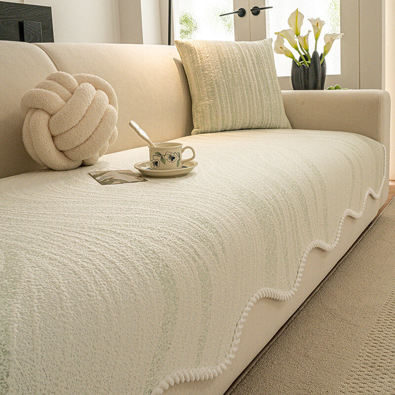 Housse de canapé en soie glacée toucher frais style minimaliste avec bord tressé