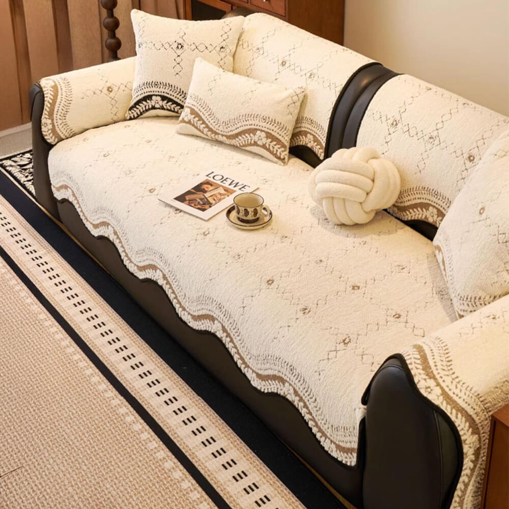 Housse de canapé en peluche motif ondulé résistante aux rayures