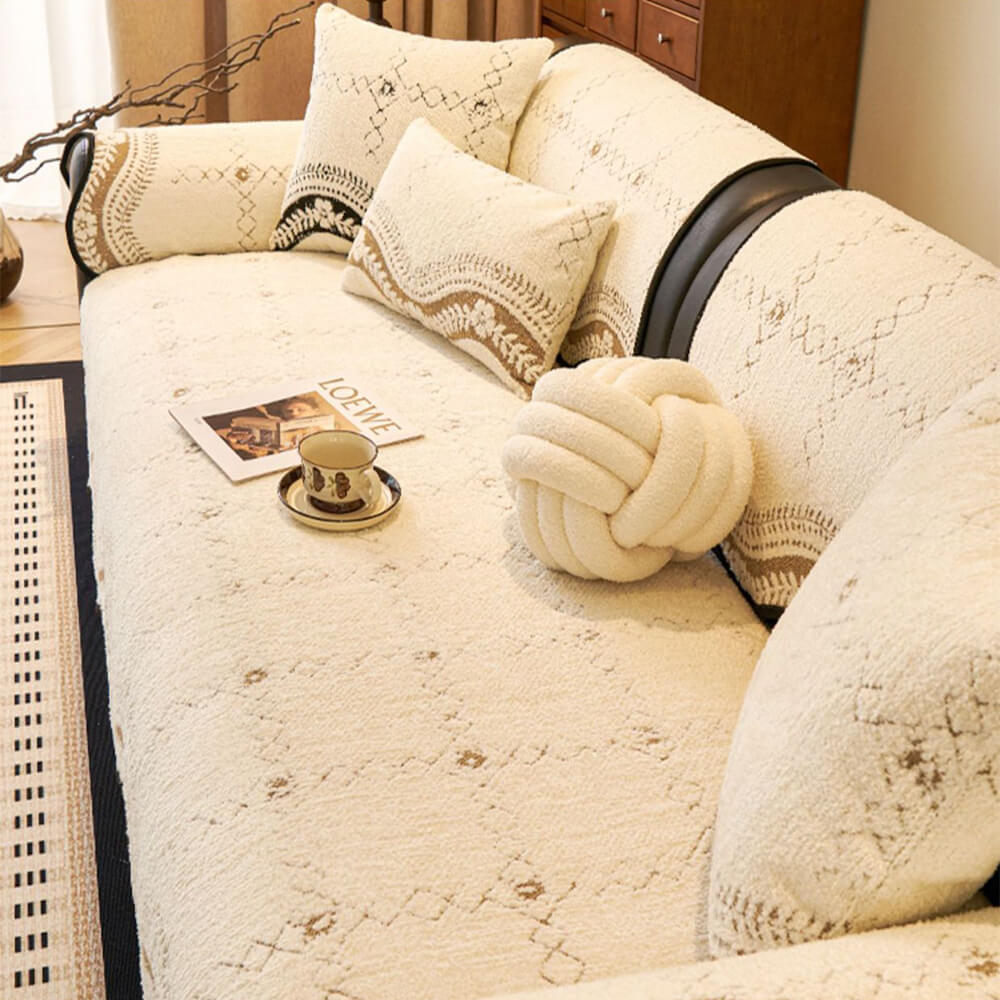 Housse de canapé en peluche motif ondulé résistante aux rayures