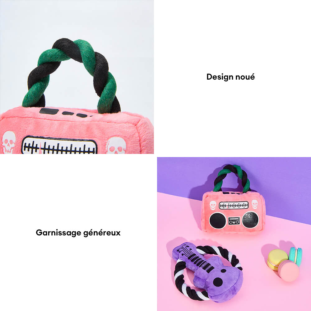 Jouet à mâcher pour chien en forme de boombox avec guitare en peluche Rockstar