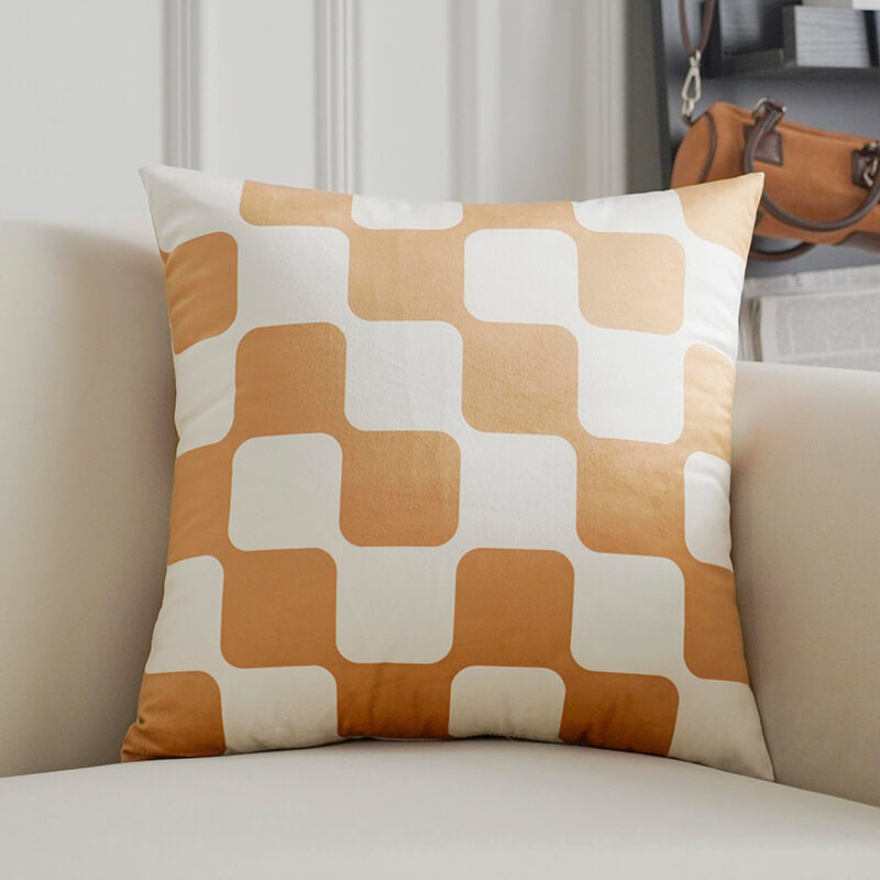 Coussin décoratif en velours à motif géométrique labyrinthe
