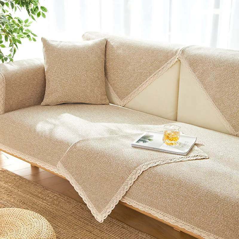 Housse de canapé en coton lin tissée à la main antidérapante pour toutes les saisons
