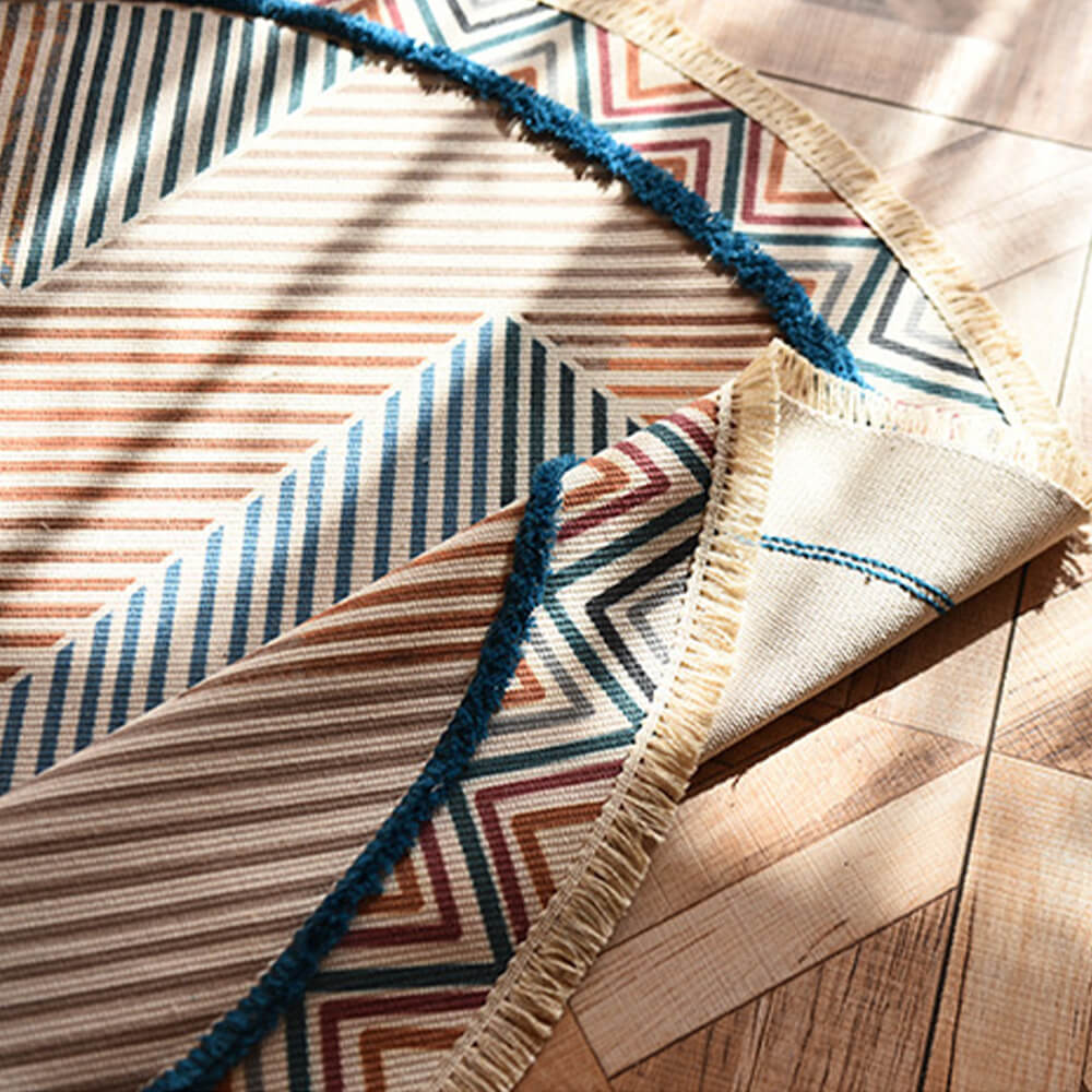 Tapis rond vintage en lin et coton tissé main