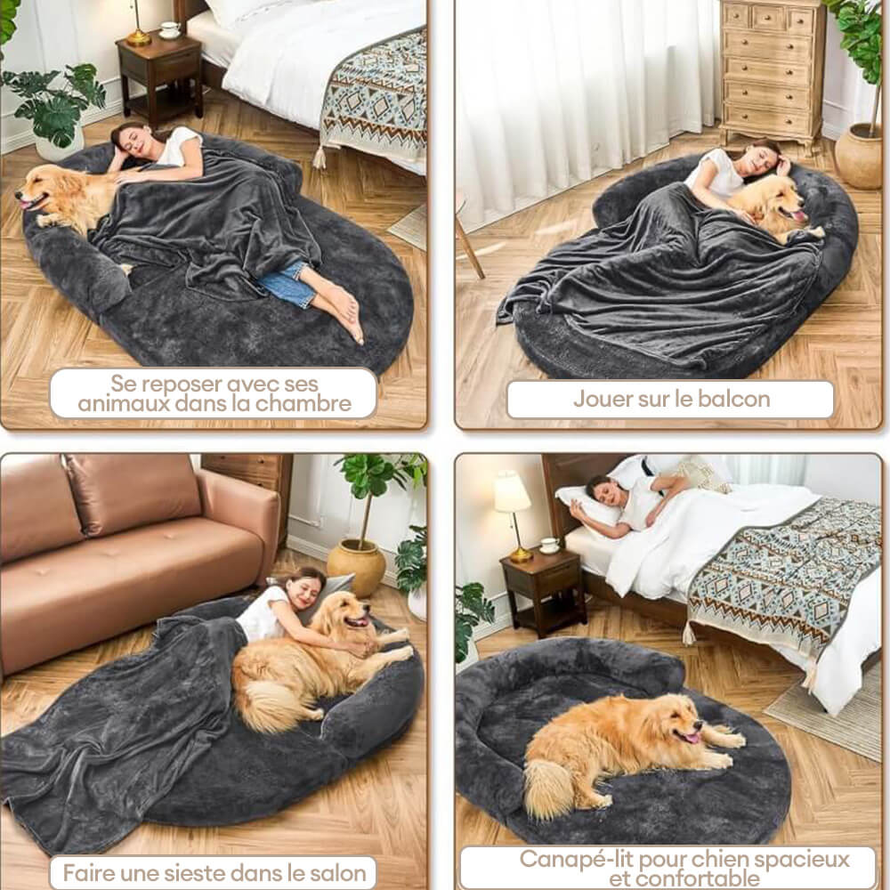 Lit pliable grand modèle chic en peluche pour chien et pour humain
