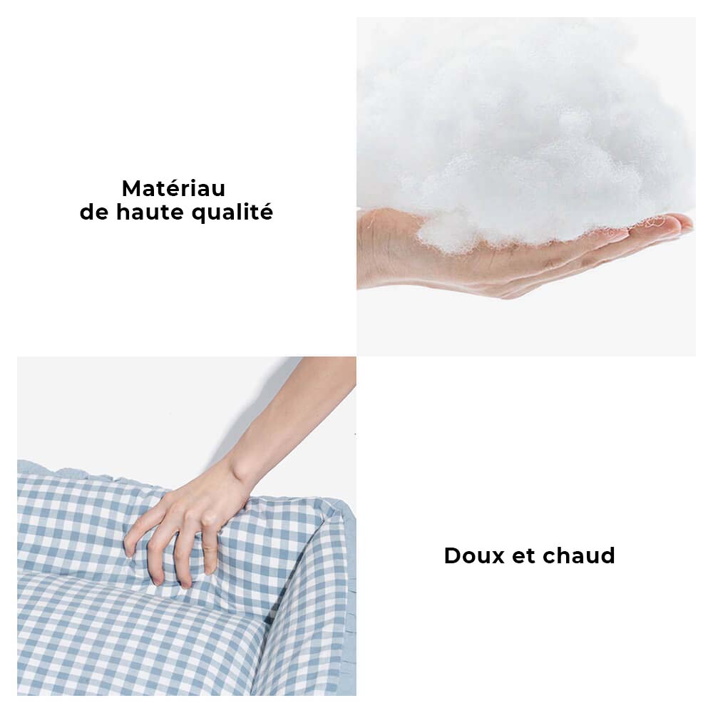 Lit détachable à volants et à carreaux pour chien et chat