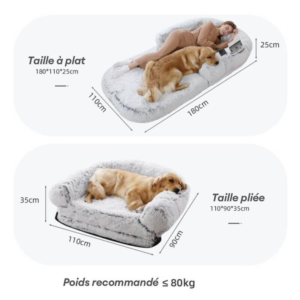 Lit pliable grand modèle chic en peluche pour chien et pour humain