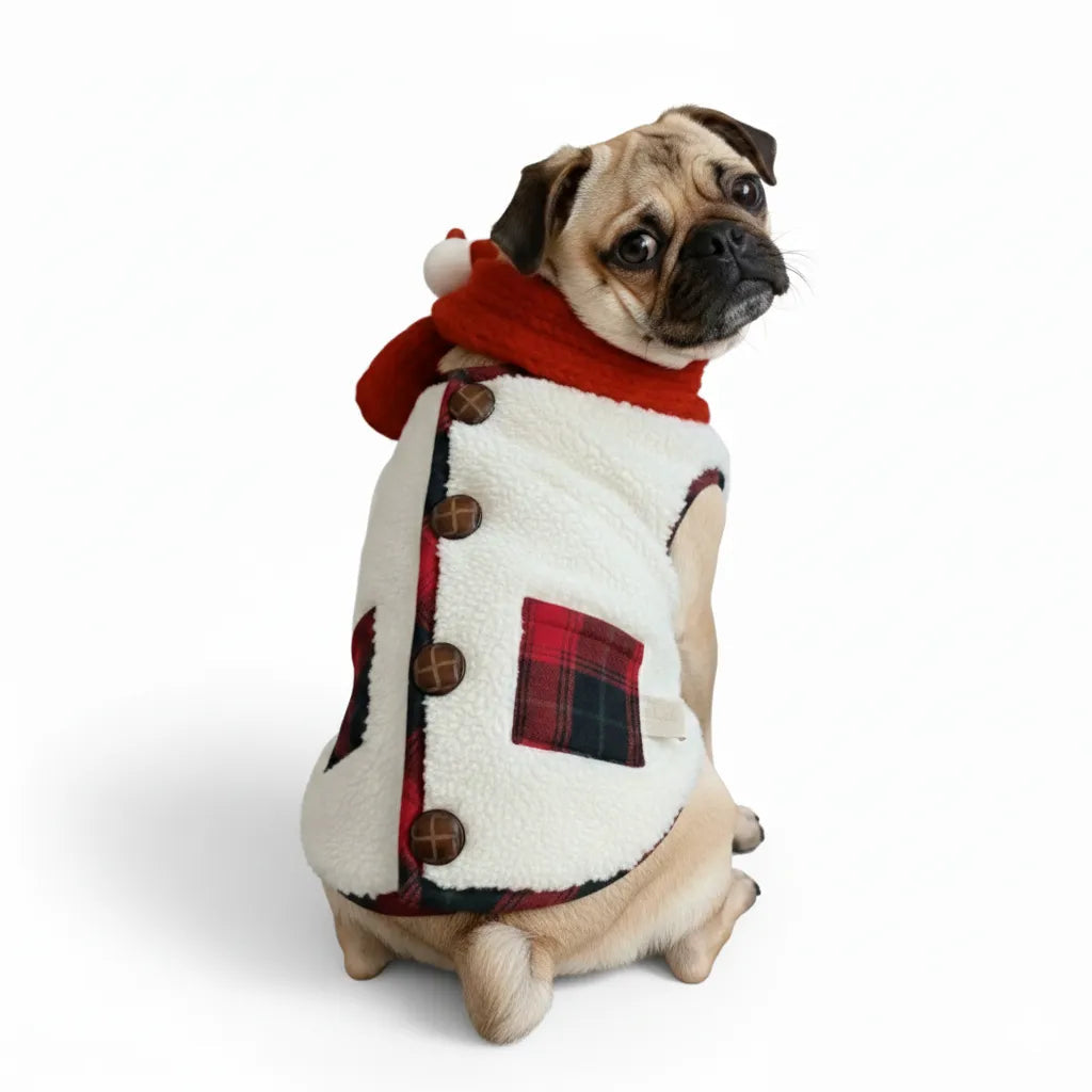 Veste d'hiver à carreaux pour chien avec écharpe festive et confortable pour les fêtes