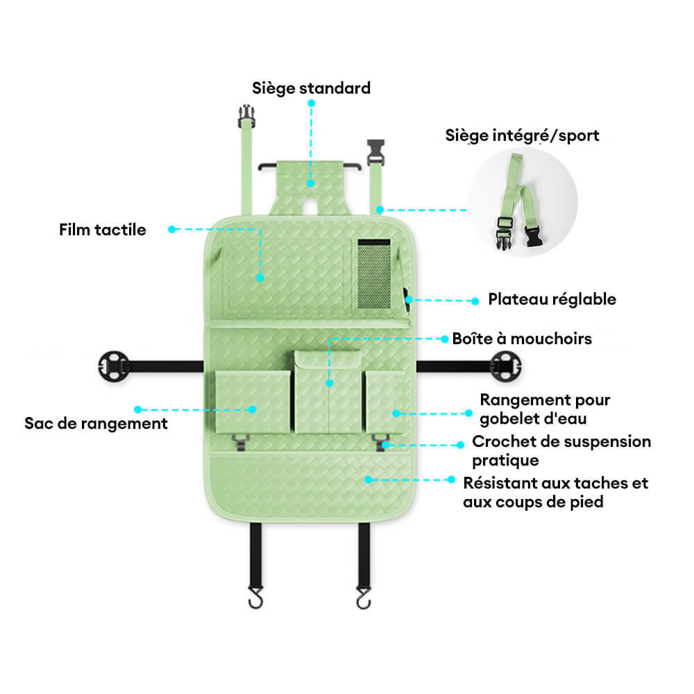 Sac de rangement suspendu écologique pour siège arrière de voiture pliable avec plateau