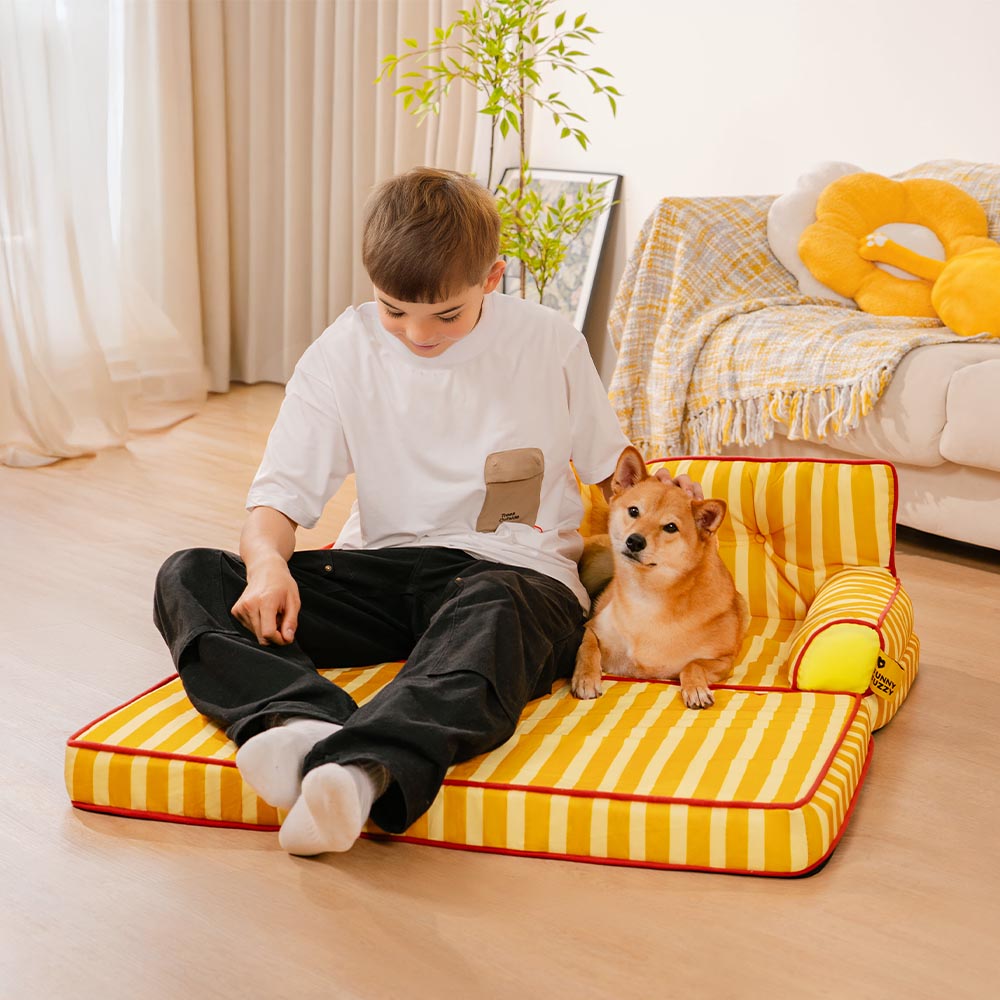 Canapé-lit pliable déperlant pour chien à rayures tendance - Sunny Siesta