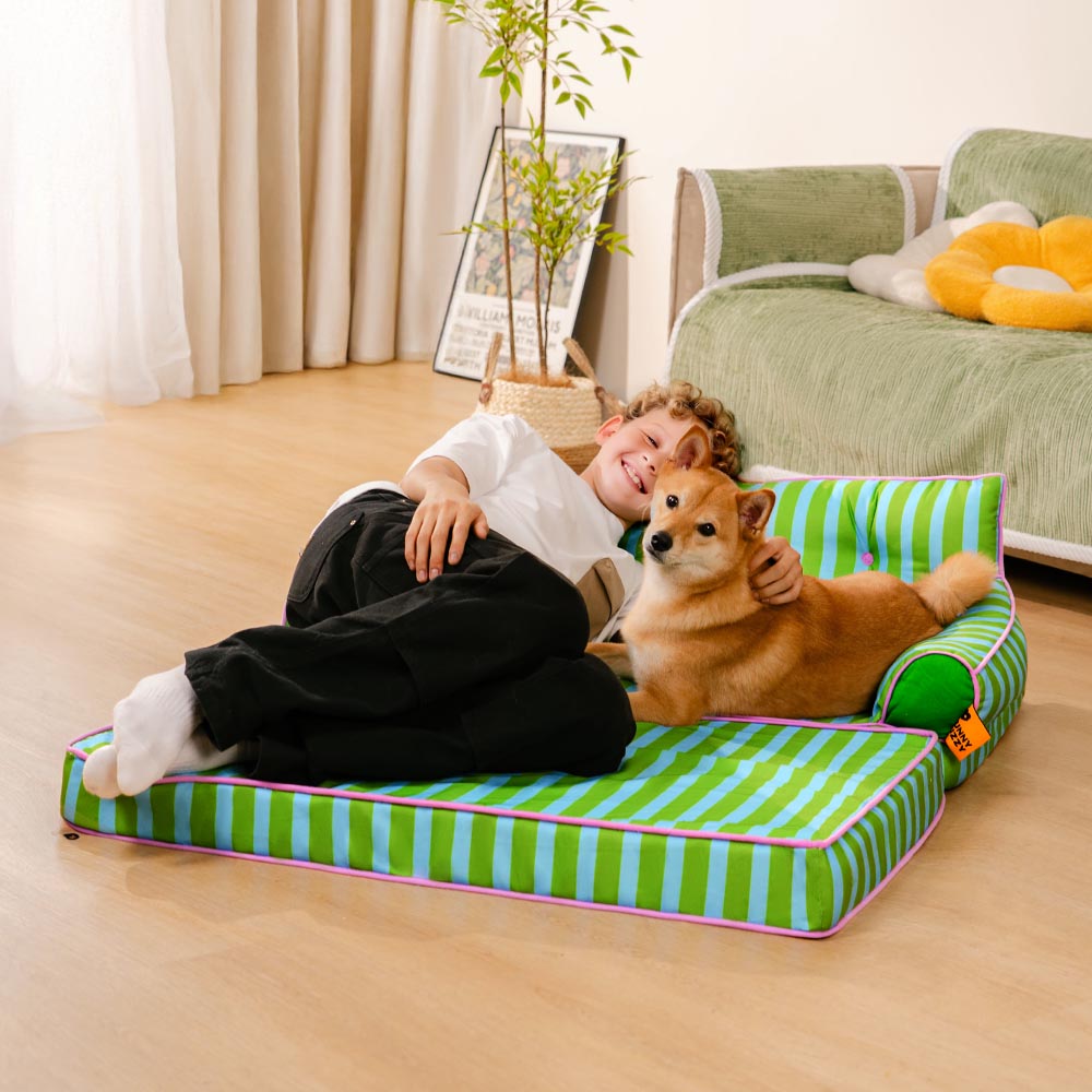 Canapé-lit pliable déperlant pour chien à rayures tendance - Sunny Siesta