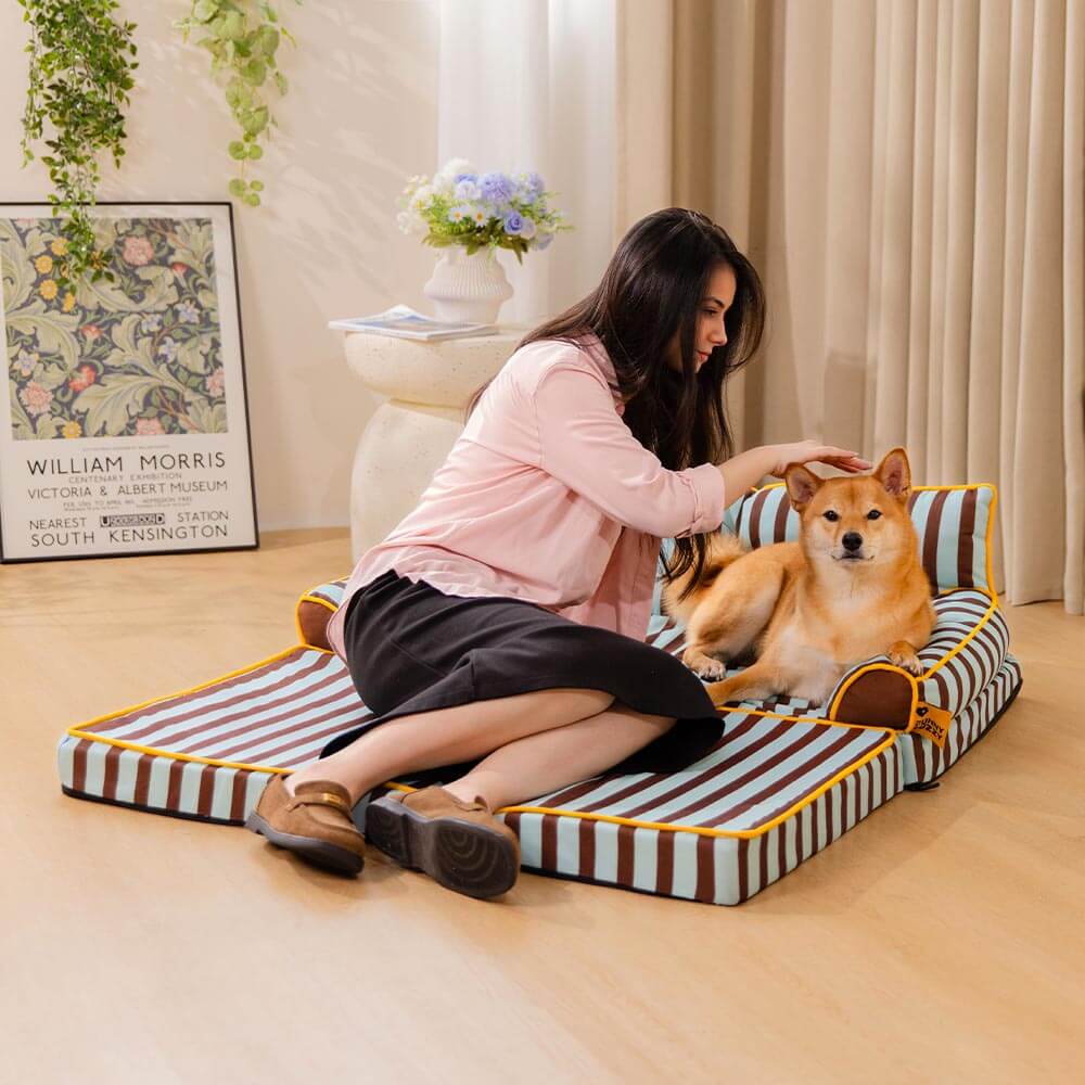 Canapé-lit pliable déperlant pour chien à rayures tendance - Sunny Siesta