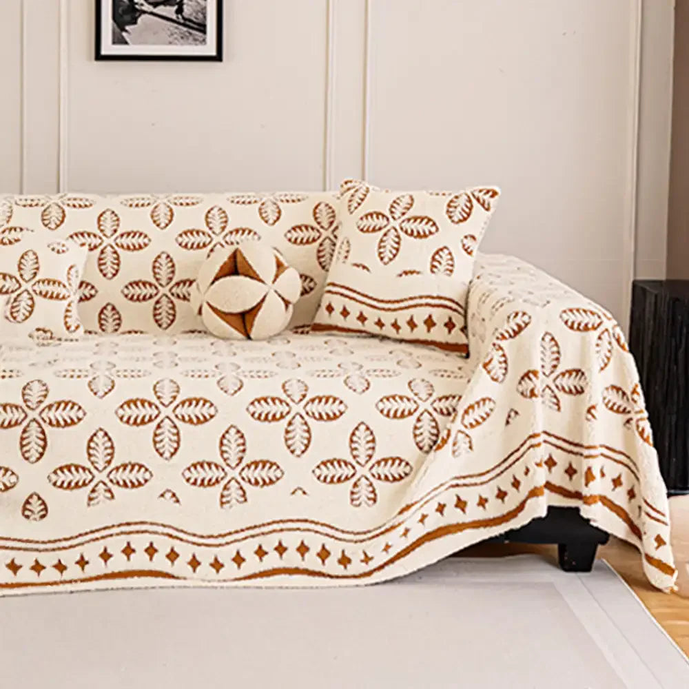 Couverture multi-usages en velours jacquard à motif de feuilles pour décoration de canapé