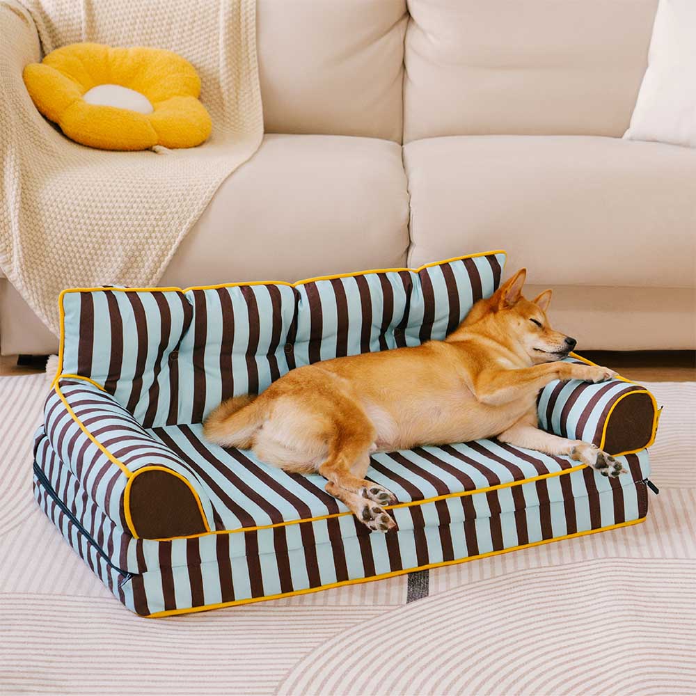 Canapé-lit pliable déperlant pour chien à rayures tendance - Sunny Siesta