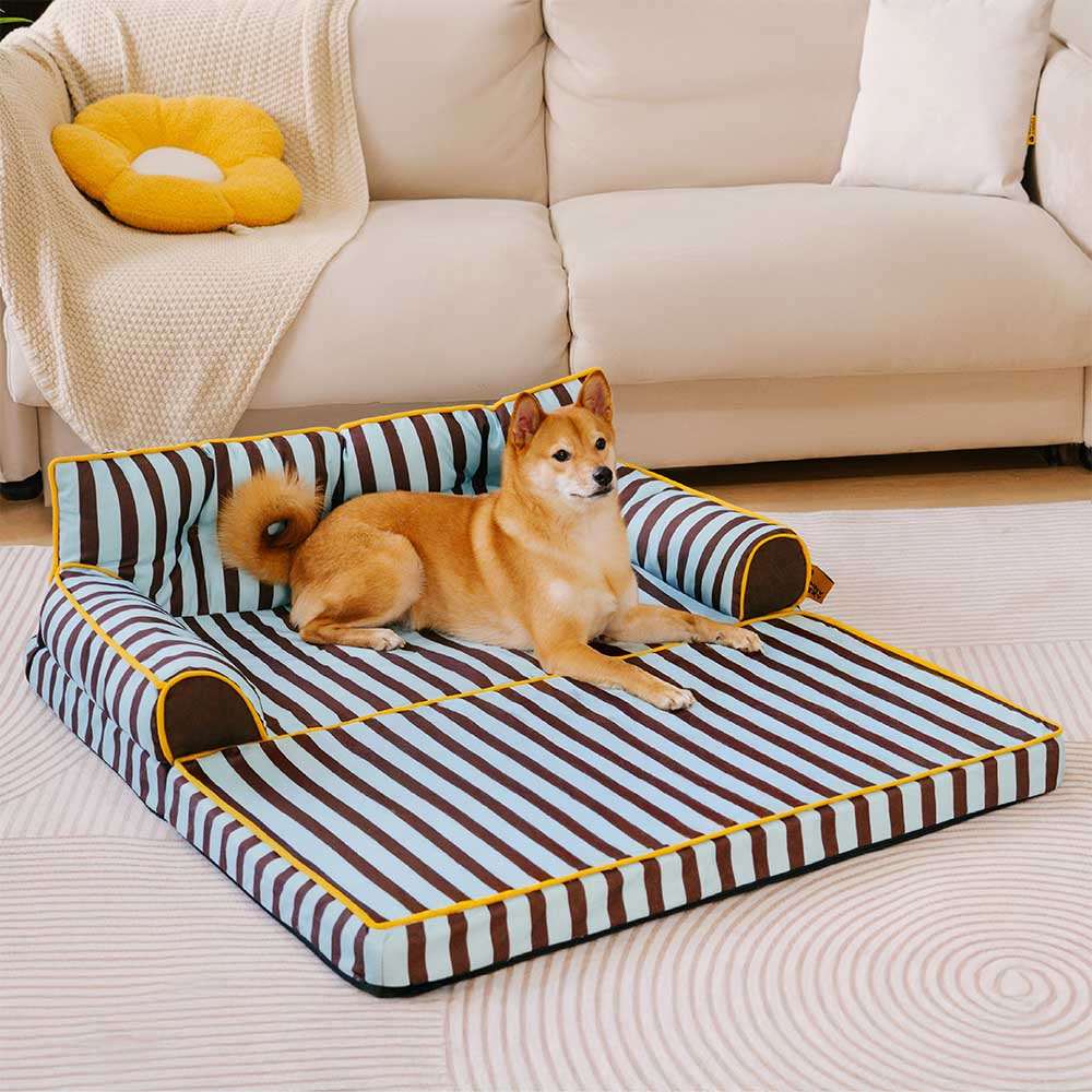Canapé-lit pliable déperlant pour chien à rayures tendance - Sunny Siesta
