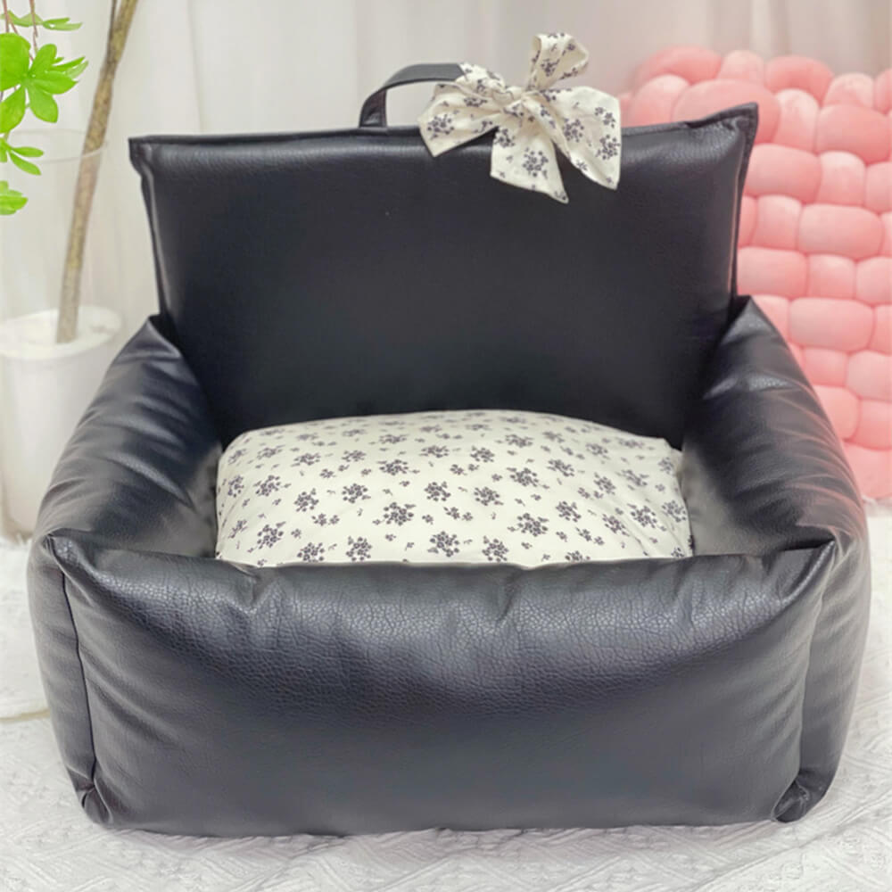 Lit pour chiot en faux cuir imperméable et anti-rayures motif floral vintage