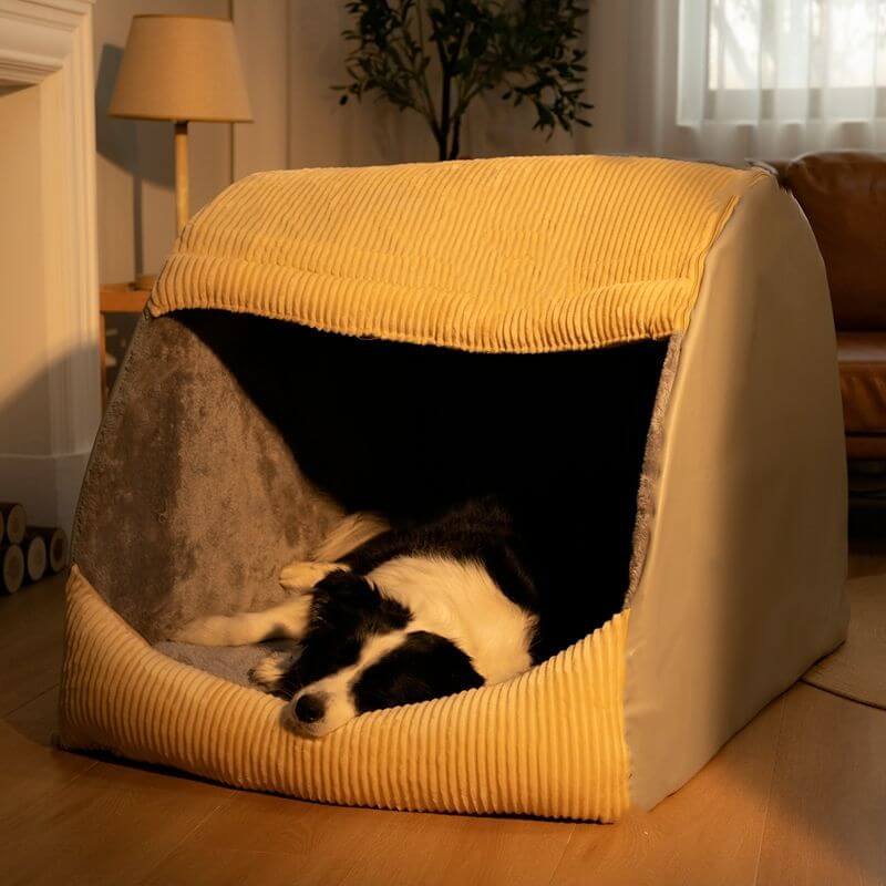 tente pour animaux Tente semi-fermée pour chien en flanelle chaude et amovible