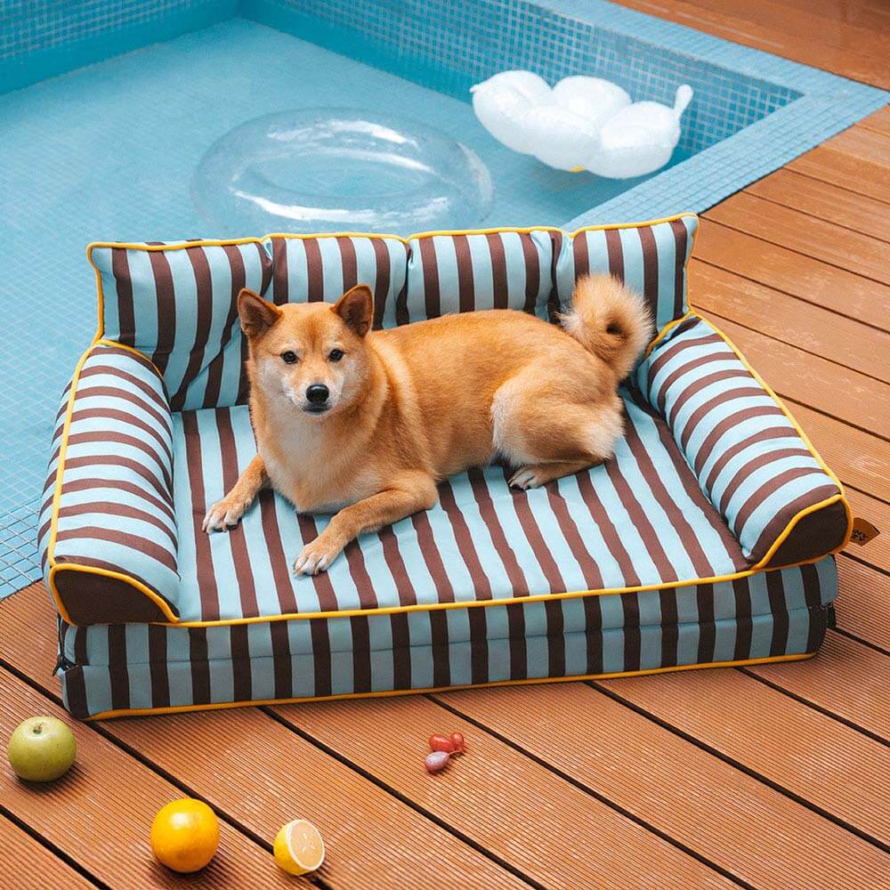 Canapé-lit pliable déperlant pour chien à rayures tendance - Sunny Siesta
