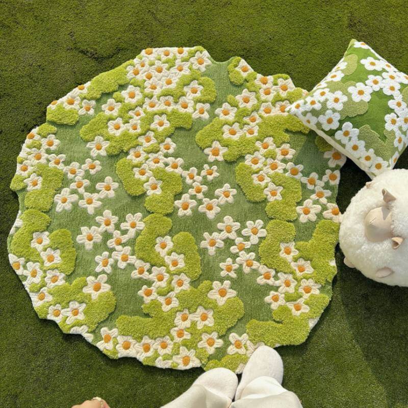 Tapis pour animaux en laine tufier à la main - Petite marguerite