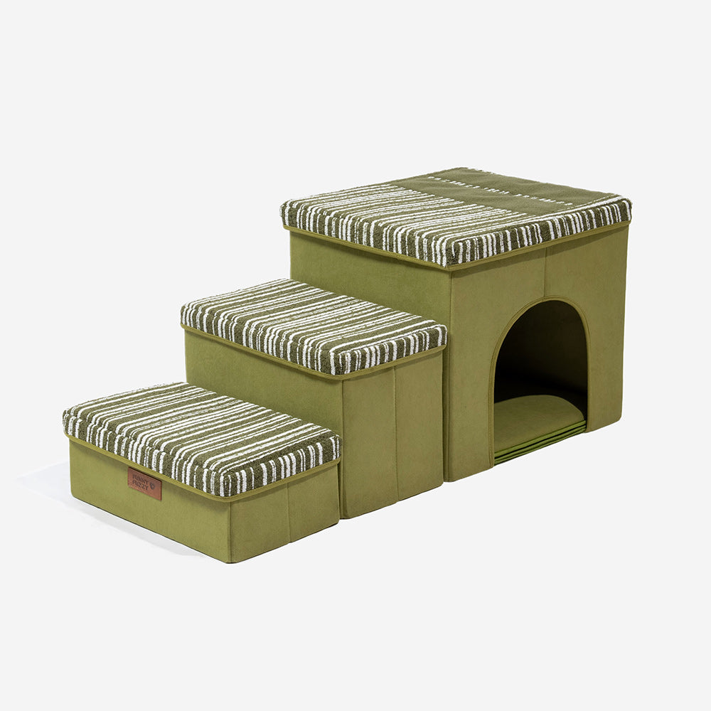 Escalier pour chien pliable avec rangement et condo - Funnyfuzzy SnugNest