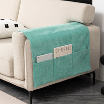 Housse de repose-bras de canapé anti-rayures en chenille avec porte-revues