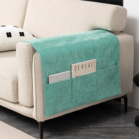 Housse de repose-bras de canapé anti-rayures en chenille avec porte-revues