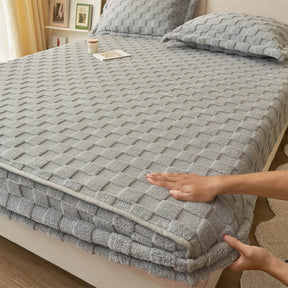 Housse de matelas en peluche damier doux premium