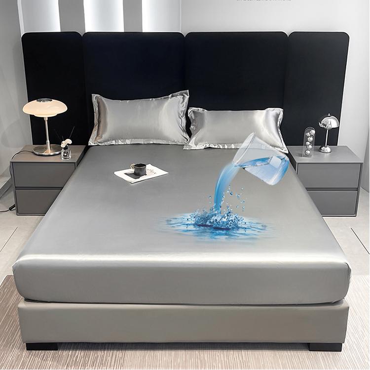 Housse de matelas imperméable en satin ajustée résistante aux poils pour animaux de compagnie