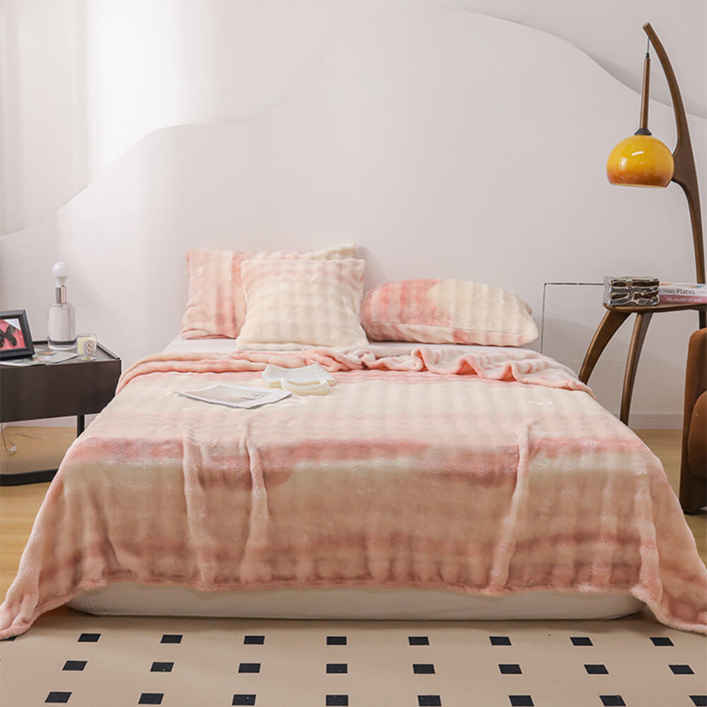 Couverture Douce en Fausse Fourrure de Lapin Dégradé Luxe Housse de matelas