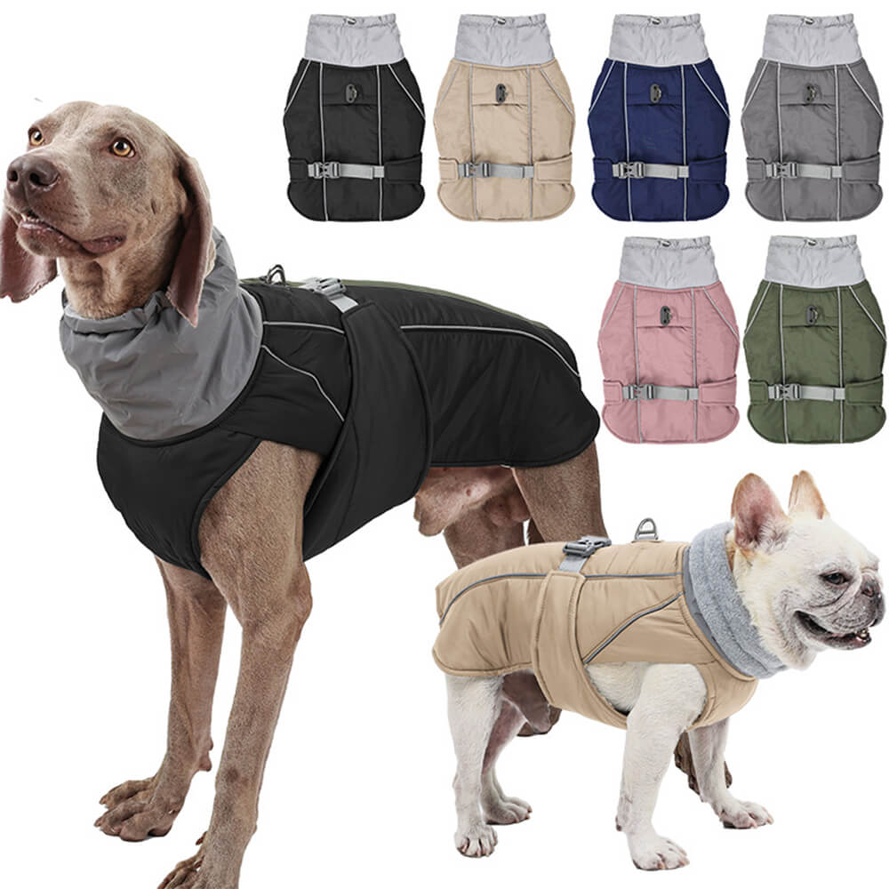 Veste imperméable chaude à col haut et réfléchissante pour chien