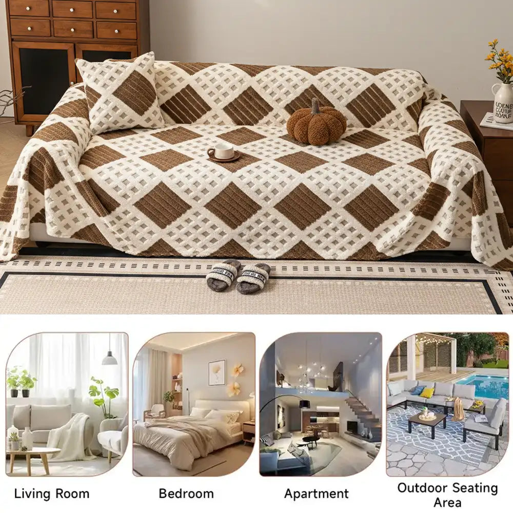 Housse de canapé en jacquard diamant en peluche épaisse et résistante aux griffures