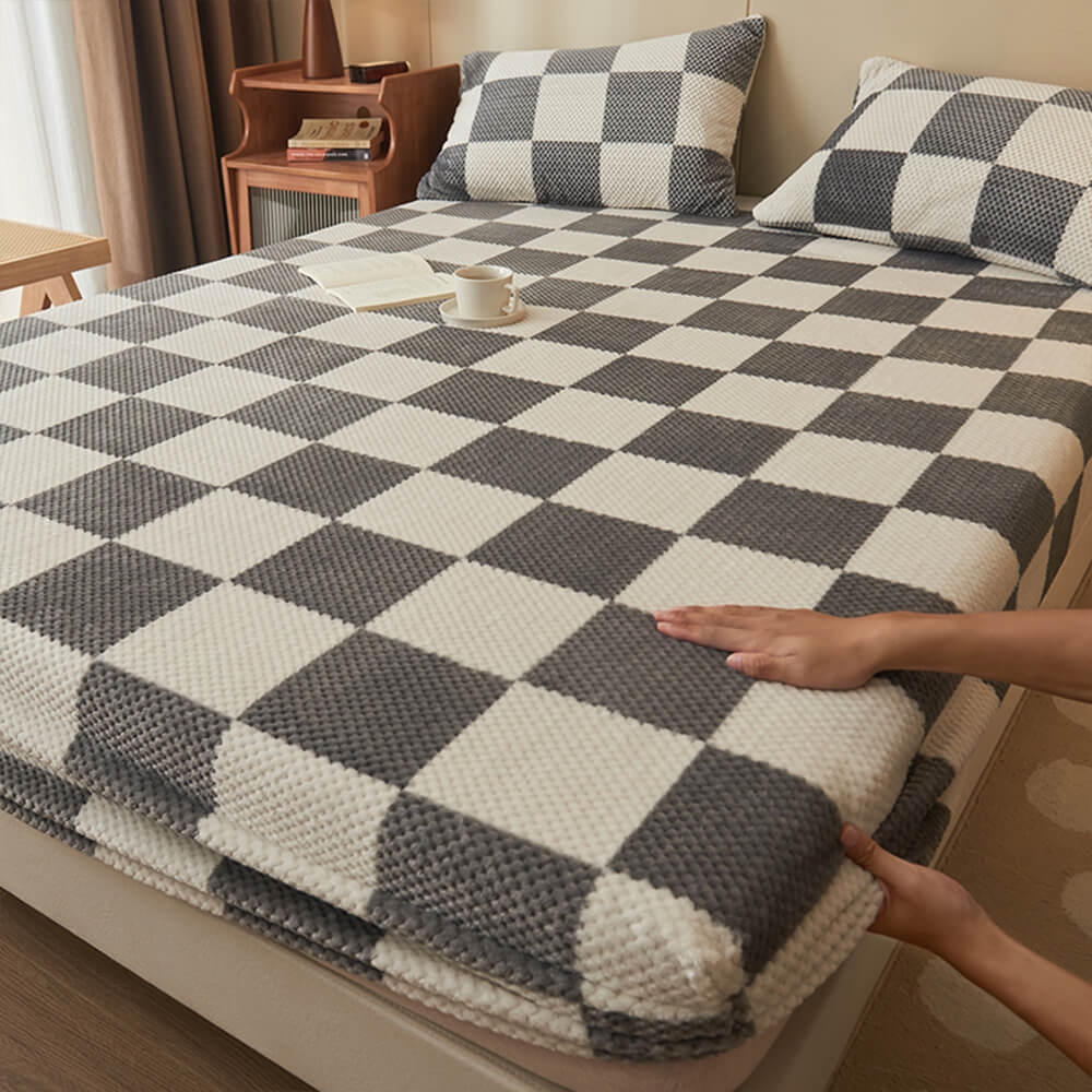 Housse de Matelas Velours Classique à Carreaux d'Ananas