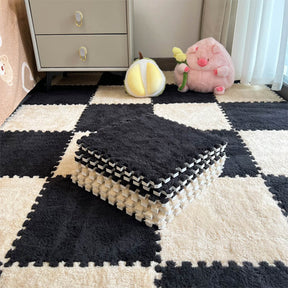 Tapis intérieur doux antidérapant à motif carreaux