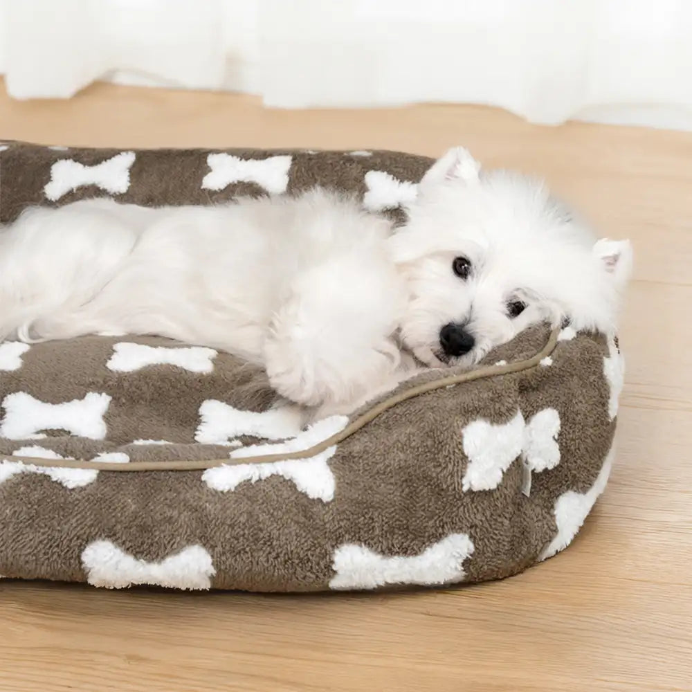 Lit pour chien en peluche à motif os carré pour sommeil profond