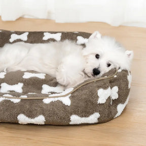Lit pour chien en peluche à motif os carré pour sommeil profond