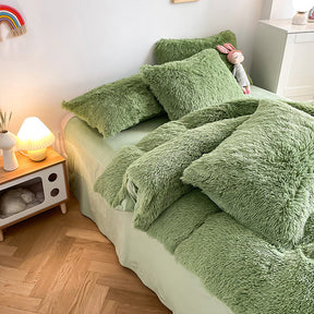 Parure de couette en peluche longue et épaisse chaude romantique et luxueuse