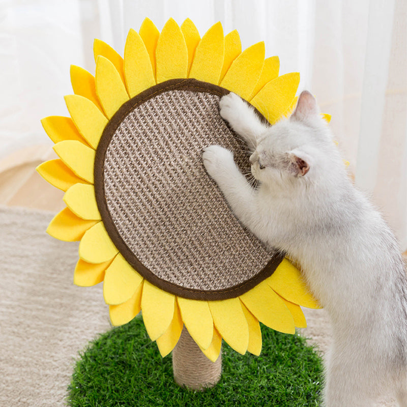 Planche à gratter pour chat en sisal tournesol avec base en herbe stable