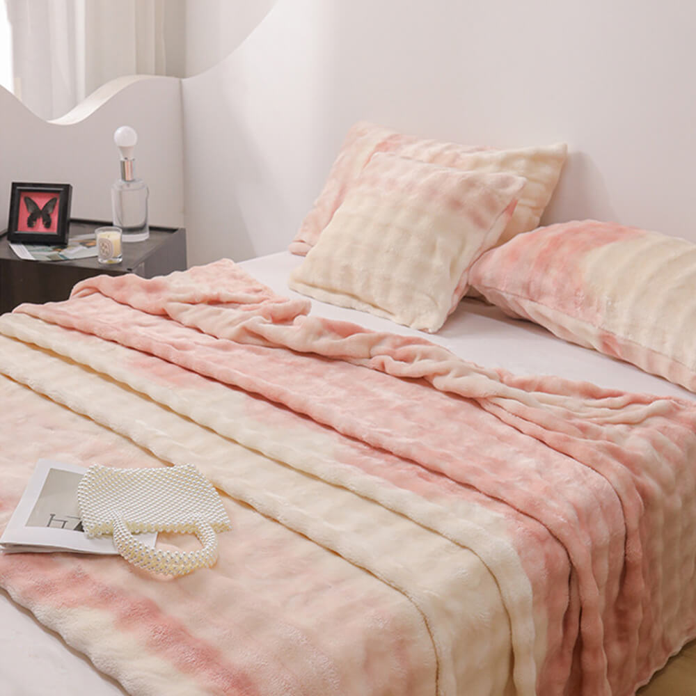 Couverture Douce en Fausse Fourrure de Lapin Dégradé Luxe Housse de matelas