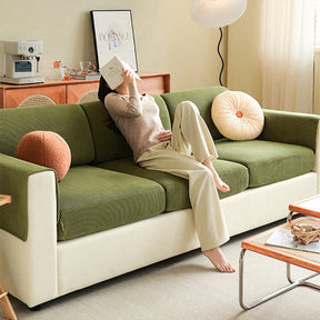 Housse de canapé extensible velours côtelé anti-rayures à rayures verticales
