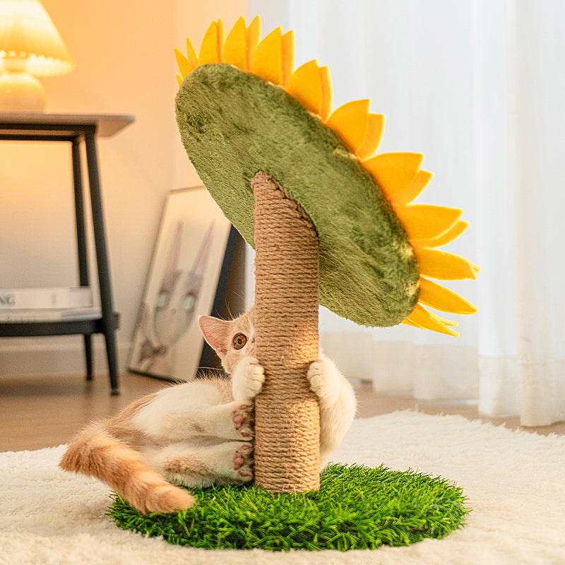 Planche à gratter pour chat en sisal tournesol avec base en herbe stable