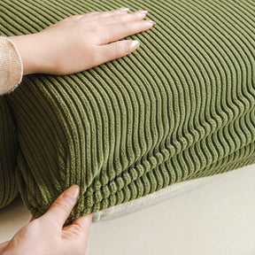 Housse de canapé extensible velours côtelé anti-rayures à rayures verticales