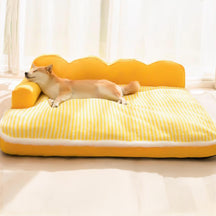 Canapé lit orthopédique rayé pour chien doux confortable lavable